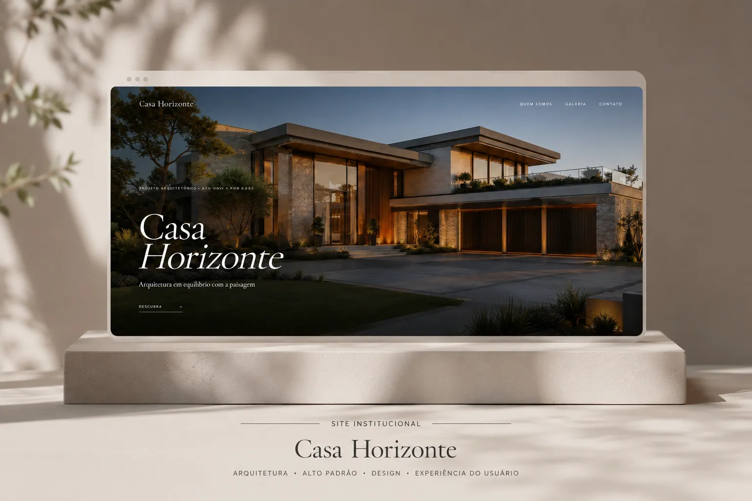 Projeto de site institucional Casa Horizonte exibido em uma tela