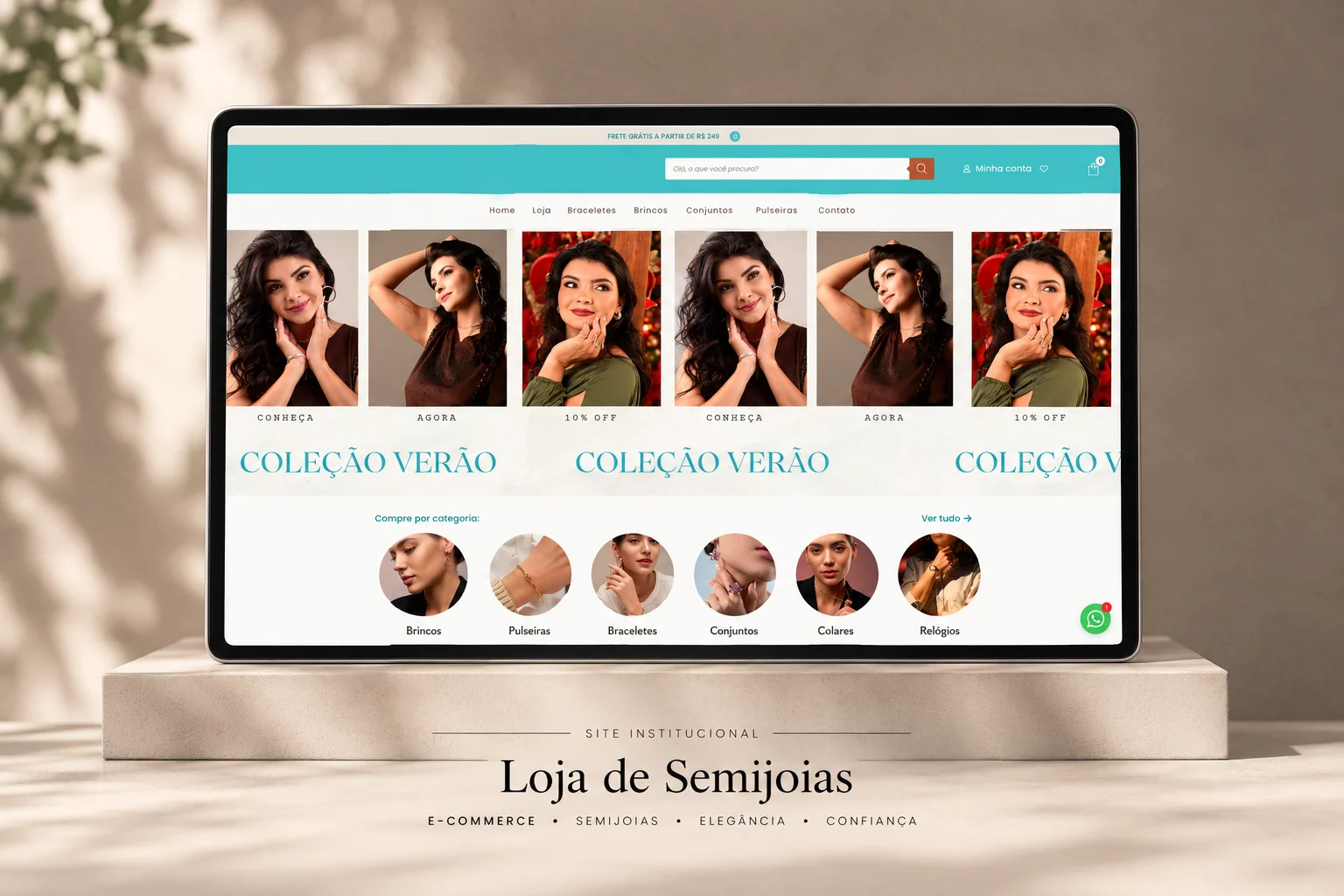 Projeto de loja virtual de semijoias exibido em uma tela
